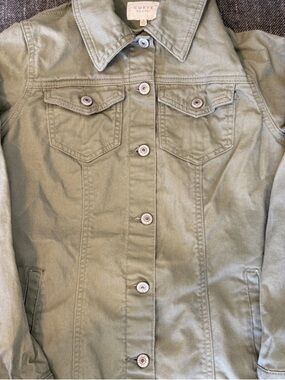 Curve Jean Olive Green Button-Up Shirt Jacket S Minimalist, Preppy, Streetwear